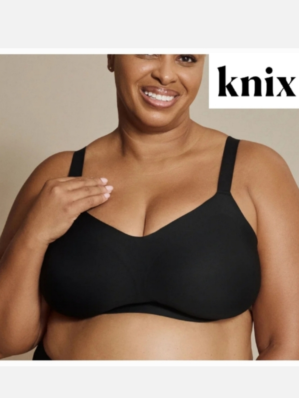 Knix Padded V-Neck Evolution Bra in black Sz 8+ US XXL NWT
